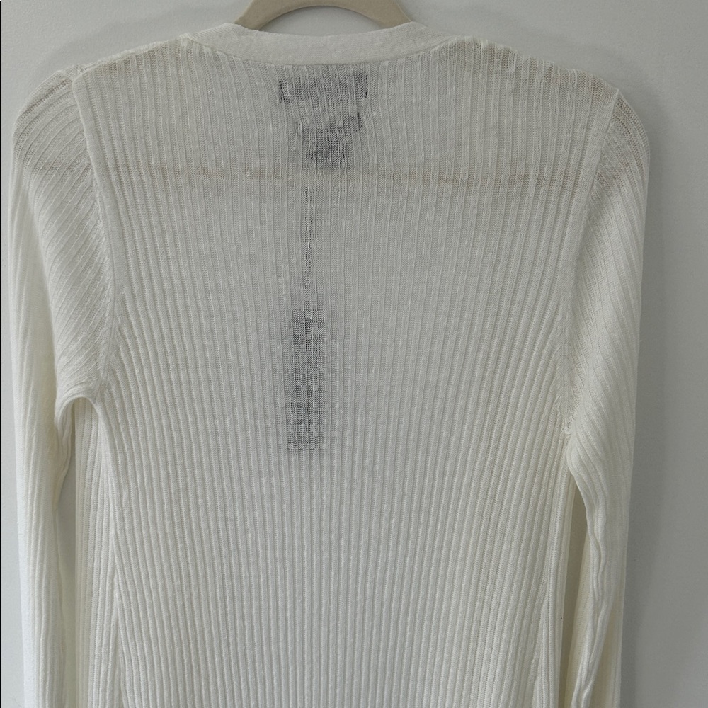 Tahari Sweater Women’s M White Linen Open Front Duster Romantic Feminine - Picture 8 of 16